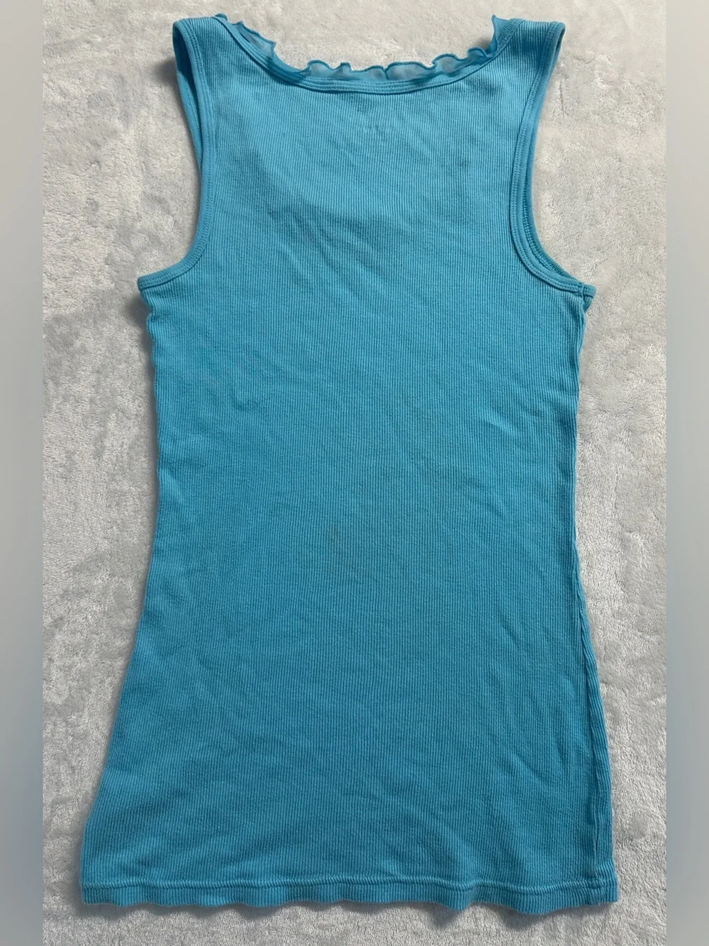 Y2K OLD NAVY women's blue frilly trim ribbed tank, M. - Picture 5 of 5